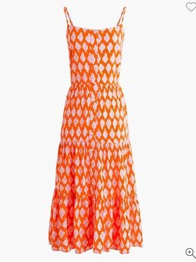 J. Crew Factory Orange and White Printed Spaghetti-Strap Maxi Dress